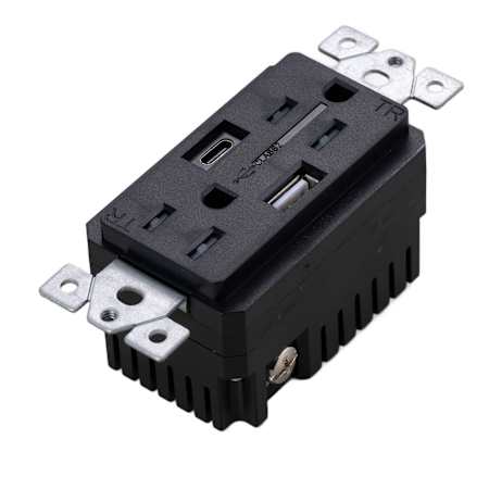 Buster + Punch US Electricity 15 Ampere Electrical Outlet with USB-A and USB-C Black