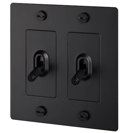 Buster + Punch 2 Gang 15 Ampere 3 Way Standard Modern Industrial Power Light Toggle Switch with Diamond Knurled Toggles Black