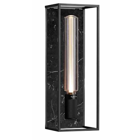 Buster + Punch Caged 6-1/2"W x 19" Tall Modern Industrial Designer Open Concept Luxury Wall Sconce with Visible Bulb and Marble Back and Dimond Knurl Accents Black Marble