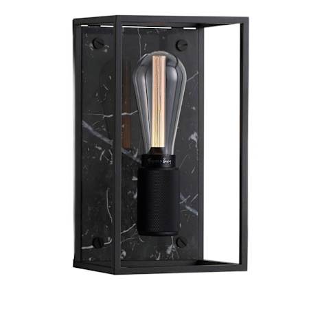 Buster + Punch Caged 6-1/2"W x 12" Tall Open Concept Modern Industrial Wall Sconce with Visible Bulb and Marble Back Black Marble