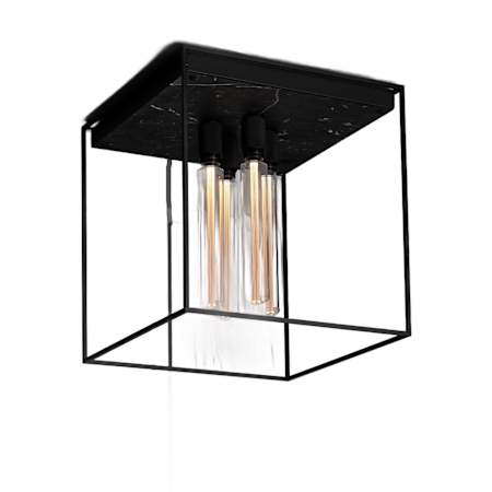 Buster + Punch Caged 4 Light 20" Wide Flush Mount Square Ceiling Fixture Black Marble