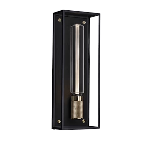 Buster + Punch Caged Wet Rated 7"W x 19" Tall Bespoke Modern Industrial Outdoor Wall Sconce - ADA Compliant - with Diamond Cross Knurl Accent Black / Brass