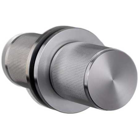 Buster + Punch Linear Bespoke Luxury Industrial Solid Stainless Steel Non Turning Two Sided Double Dummy Door Diamond Straight Knurl Knob Set with Round Rose Steel