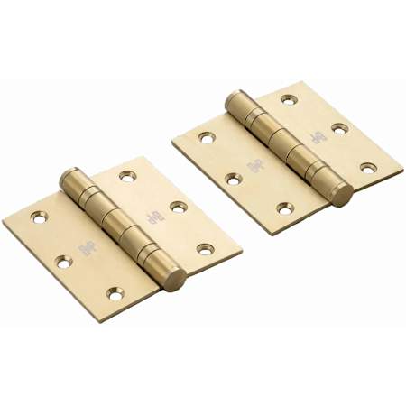 Buster + Punch Pair of (2) - 3-1/2" x 3-1/2" Ball Bearing Butt Square Corner Mortise Arc Hole Pattern Premium Door Hinges with Insignia Brass
