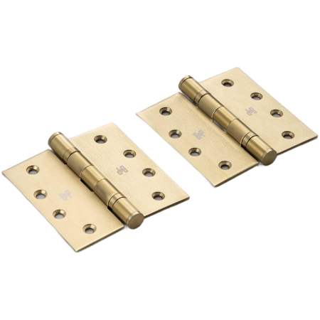 Buster + Punch Pair of (2) - 4" x 4"" Ball Bearing Butt Square Corner Mortise Arc Hole Pattern Premium Door Hinges with Etched Insignia Brass