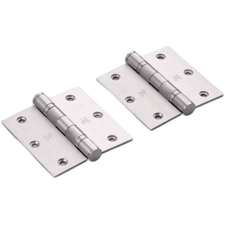 Buster + Punch Pair of (2) - 3-1/2" x 3-1/2" Ball Bearing Butt Square Corner Mortise Arc Hole Pattern Premium Door Hinges with Insignia Steel