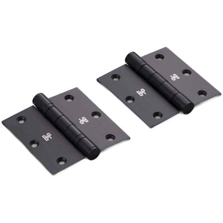 Buster + Punch Pair of (2) - 3-1/2" x 3-1/2" Designer Ball Bearing Butt Square Corner Mortise Arc Hole Pattern Premium Door Hinges with Insignia Welders Black