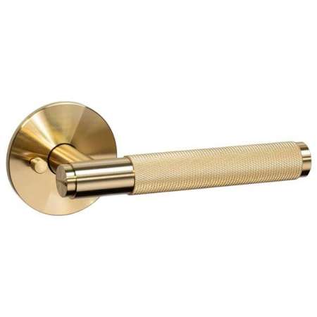 Buster + Punch Cross - Luxury Designer Diamond Knurled Solid Brass Privacy Door Lever Handle Set with Round Rose for 2-3/8" Backset Brass