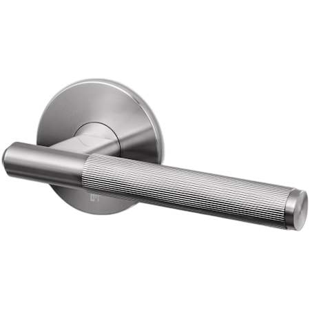 Buster + Punch Linear Luxury Industrial Passage Door Straight Knurled Solid Stainless Steel Reversible Lever Set with Round Rose - 2-3/8" Backset Steel