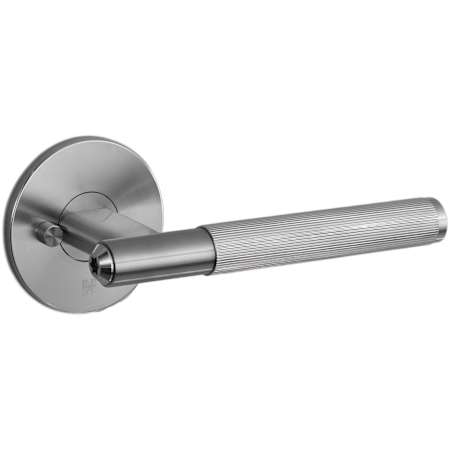 Buster + Punch Linear Bespoke Luxury Straight Knurl Solid Stainless Steel Privacy Door Lever Handle Set with Round Rose - 2-3/8" Backset Steel