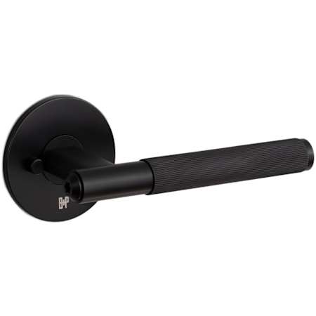 Buster + Punch Linear Straight Knurled Designer Luxury Industrial Privacy Door Lever Set with Round Rose and 2-3/8" Backset Welders Black