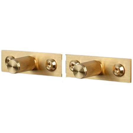 Buster + Punch Linear Pack of (2) 1/2" Luxury Industrial Straight Knurl Solid Brass Button Cabinet / Drawer / Furniture Knobs with Centered Backplates Brass