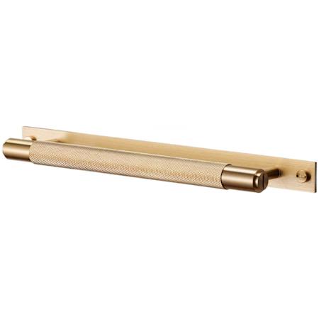 Buster + Punch Cross 4-15/16" Center to Center Luxury Industrial Diamond Knurl Solid Brass Cabinet Bar Handle with Full Backplate Brass