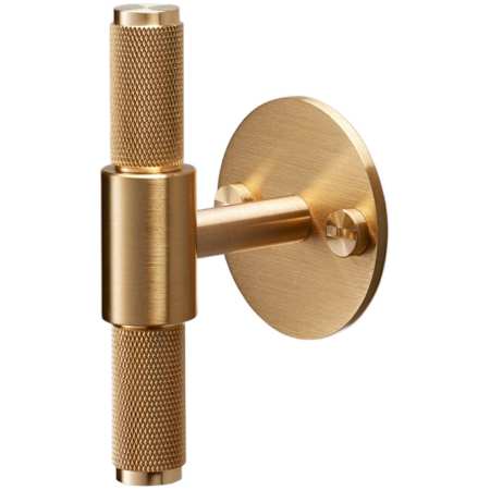 Buster + Punch Cross 3-3/4" Bespoke Modern Industrial Diamond Knurled Solid Brass T Bar Cabinet Knob with Large Backplate Brass