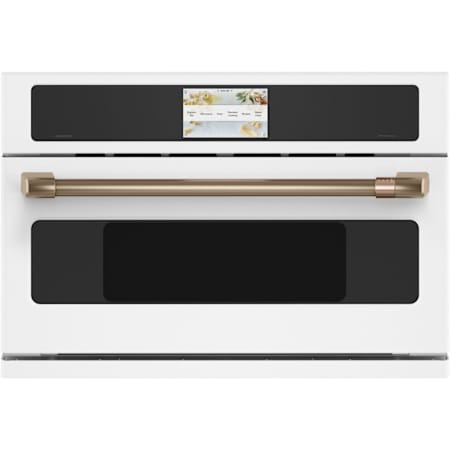 Cafe 30 Inch Wide 1.7 Cu. Ft. Electric Single Oven with Five-in-One 120V Advantium Technology and LCD Display Matte White / Brushed Bronze