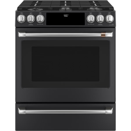 Cafe 30 Inch Wide 5.7 Cu. Ft. Slide In Dual Fuel Range with Touch Controls and Warming Drawer Matte Black