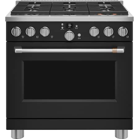 Cafe 36 Inch Wide 5.75 Cu. Ft. Slide In Dual Fuel Range with Multi-Ring Burner and Built-In Wifi Matte Black / Brushed Stainless