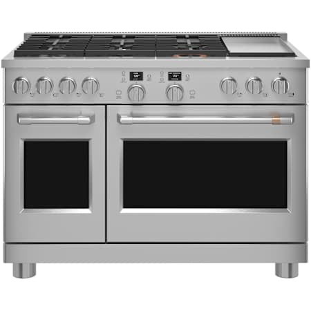 Cafe 48 Inch Wide Smart Dual-Fuel Professional Range with 6 Burners and Griddle Stainless Steel / Brushed Stainless