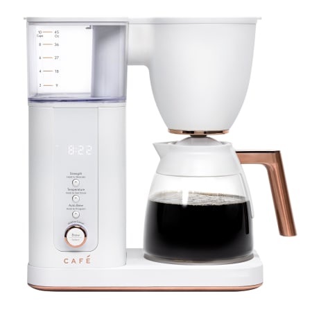 Cafe 45 Oz. Programmable 4 Setting Countertop Coffee Machine with Water Filtration and Glass Carafe Matte White