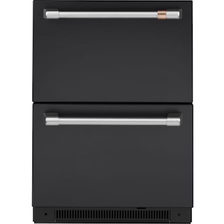 Cafe 24 Inch Wide 5.6 Cu. Ft. Drawer Refrigerator with LED Lighting and Soft-Close Drawers Matte Black / Brushed Stainless
