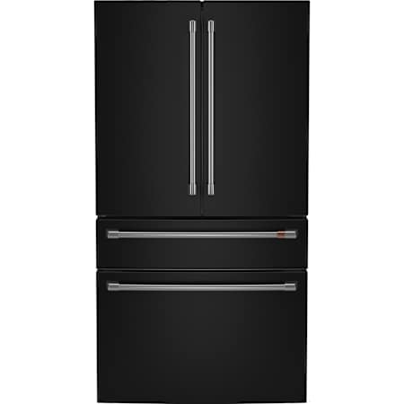 Cafe 36 Inch Wide 28.7 Cu. Ft. Energy Star Certified French Door Refrigerator with Dual-Dispense AutoFill Pitcher and Convertible Drawer Matte Black / Brushed Stainless