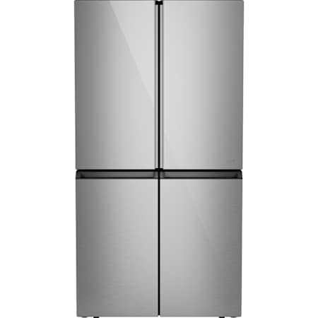 Cafe 36 Inch Wide 23 Cu. Ft. Energy Star Certified Four Door French Door Refrigerator with LED Lights and Humidity Control System Platinum Glass
