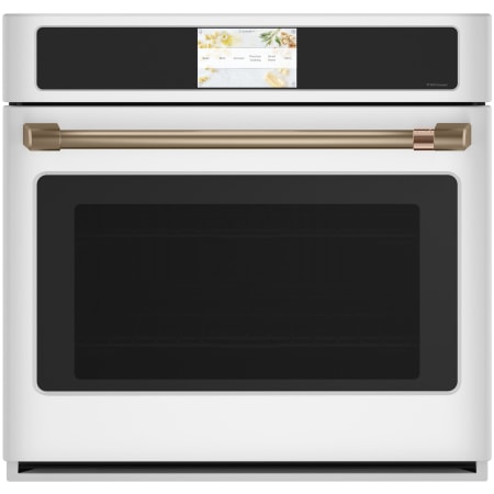 Cafe Professional 30 Inch Wide 5 Cu. Ft. Single Electric Oven with Steam Clean and Convection Matte White / Brushed Bronze