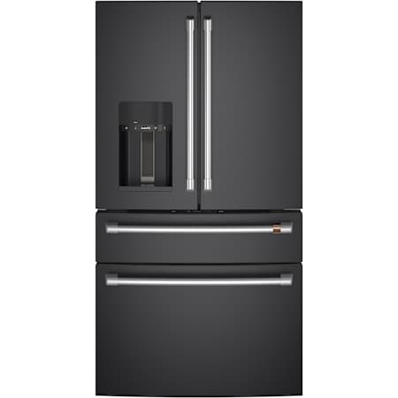 Cafe 36 Inch Wide 22.3 Cu. Ft. Smart Counter-Depth 4-Door French-Door Refrigerator Matte Black / Brushed Stainless