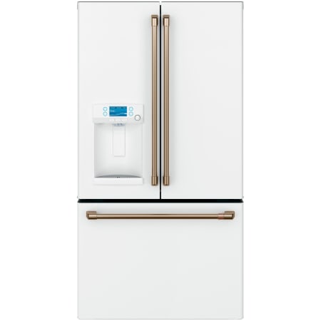 Cafe 36 Inch Wide 22.2 Cu. Ft. Counter Depth French Door Refrigerator with Turbo Cool and Hot Water Dispenser Matte White / Brushed Bronze