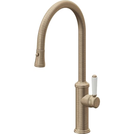 California Faucets Davoli 1.8 GPM Single Handle Single Hole Pull-Down Spray Kitchen Faucet With High Arc Spout Antique Brass Flat