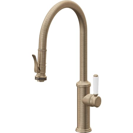 California Faucets Davoli 1.8 GPM Single Hole Pre-Rinse Pull Down Kitchen Faucet - Includes Escutcheon Antique Brass Flat