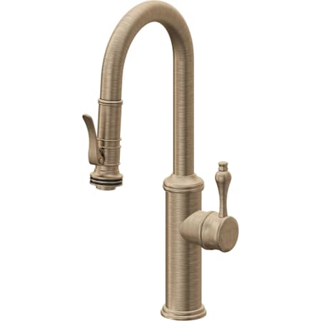 California Faucets Davoli 1.8 GPM Single Hole Pre-Rinse Pull Down Kitchen Faucet - Includes Escutcheon Antique Brass Flat