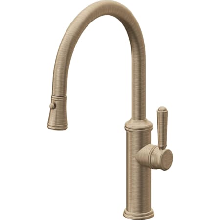 California Faucets Davoli 1.8 GPM Single Hole Pull Down Kitchen Faucet with 33 Series Handle and Low Arc Spout Antique Brass Flat