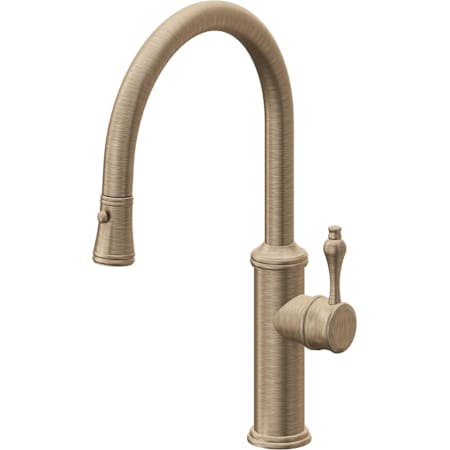 California Faucets Davoli 1.8 GPM Single Hole Pull Down Kitchen Faucet with 61 Series Handle and Low Arc Spout Antique Brass Flat