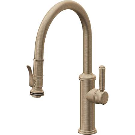 California Faucets Davoli 1.8 GPM Single Hole Pre-Rinse Pull Down Kitchen Faucet - Includes Escutcheon Antique Brass Flat