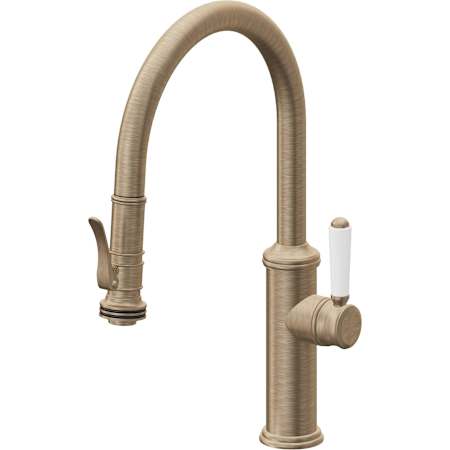 California Faucets Davoli 1.8 GPM Single Hole Pre-Rinse Pull Down Kitchen Faucet - Includes Escutcheon Antique Brass Flat