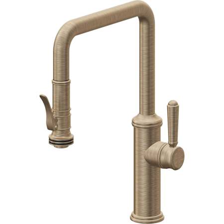 California Faucets Davoli 1.8 GPM Single Hole Pre-Rinse Pull Down Kitchen Faucet - Includes Escutcheon Antique Brass Flat