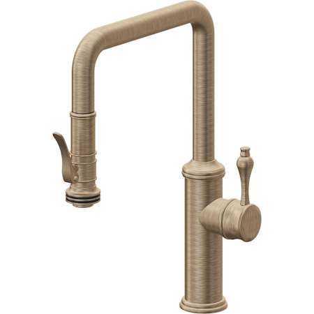 California Faucets Davoli 1.8 GPM Single Hole Pre-Rinse Pull Down Kitchen Faucet - Includes Escutcheon Antique Brass Flat