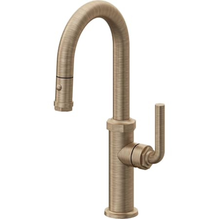 California Faucets Descanso 1.8 GPM Single Hole Pull Down Bar Faucet with Lever Handles Antique Brass Flat
