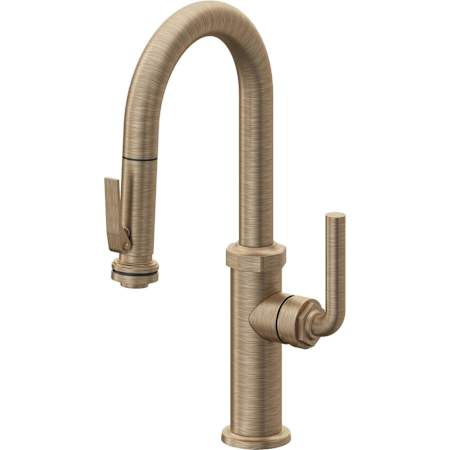 California Faucets Descanso Kitchen 1.8 GPM Single Hole Pre-Rinse Pull Down Kitchen Faucet - Includes Escutcheon Antique Brass Flat