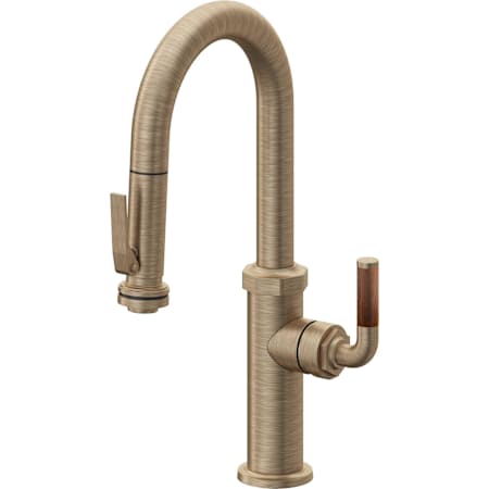 California Faucets Descanso 1.8 GPM Single Hole Pull-Down Bar / Prep Faucet with Squeeze Handle Positive Docking System Sprayhead Antique Brass Flat
