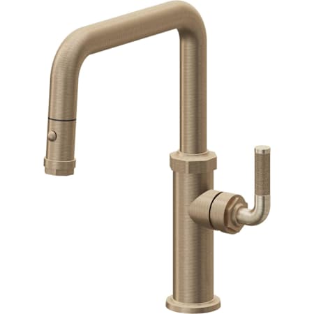 California Faucets Descanso 1.8 GPM Single Hole Pull Down Kitchen Faucet with KL Series Handle Antique Brass Flat