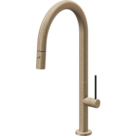 California Faucets Poetto 1.8 GPM Single Handle Single Hole Pull-Down Spray Kitchen Faucet With High Arc Spout Antique Brass Flat