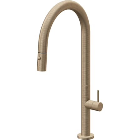 California Faucets Poetto 1.8 GPM Single Handle Single Hole Pull-Down Spray Kitchen Faucet With High Arc Spout Antique Brass Flat