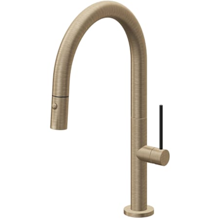 California Faucets Poetto 1.8 GPM Single Hole Pull Down Kitchen Faucet with BST Series Handle and Low Arc Spout Antique Brass Flat