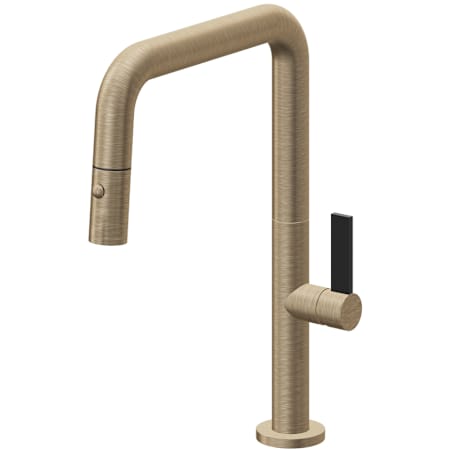 California Faucets Poetto 1.8 GPM Single Hole Pre-Rinse Pull Down Kitchen Faucet - Includes Escutcheon Antique Brass Flat