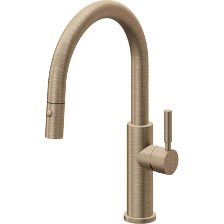 California Faucets Corsano 1.8 GPM Single Hole Pull Down Kitchen Faucet with ST Series Handle and Low Arc Spout Antique Brass Flat