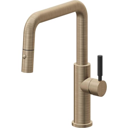 California Faucets Corsano 1.8 GPM Single Hole Pull Down Kitchen Faucet with BST Series Handle Antique Brass Flat