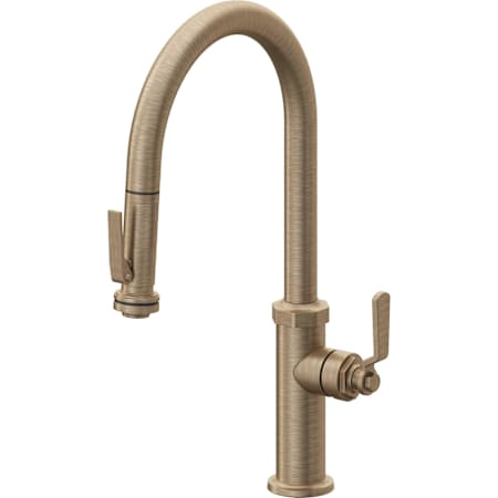 California Faucets Descanso Works 1.8 GPM Single Hole Pre-Rinse Pull Down Kitchen Faucet - Includes Escutcheon Antique Brass Flat
