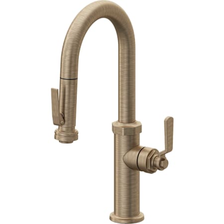 California Faucets Descanso Works 1.8 GPM Single Hole Pre-Rinse Pull Down Kitchen Faucet - Includes Escutcheon Antique Brass Flat